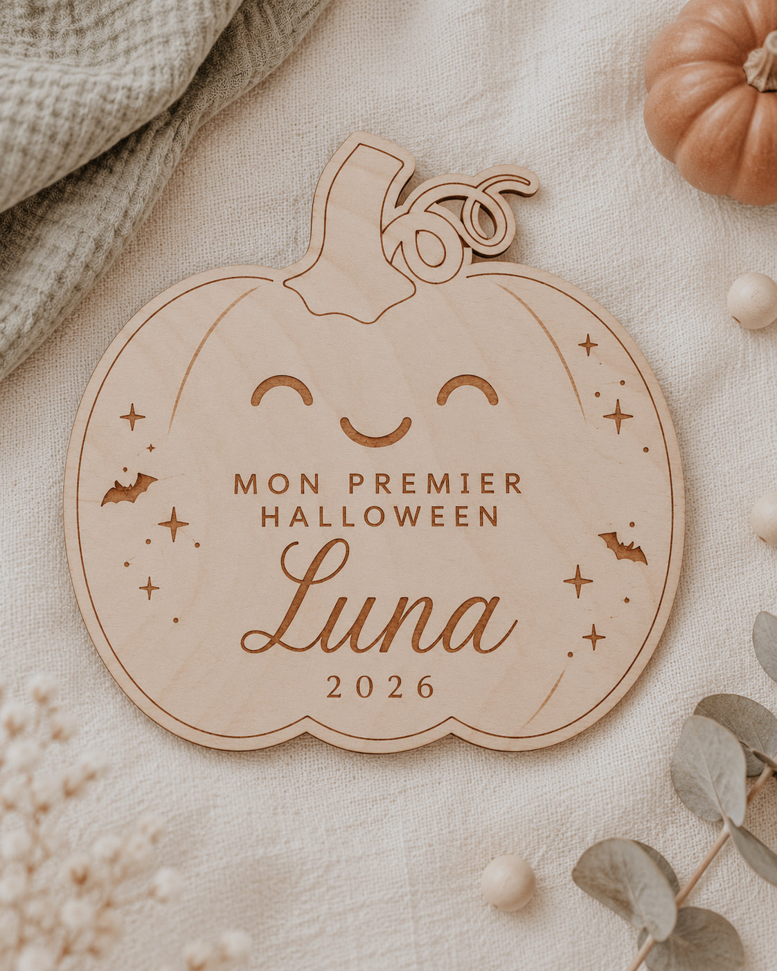 Décoration en bois - Mon premier Halloween - Citrouille