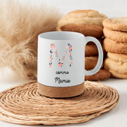 Mug avec dessous liège - Lettre fleurie