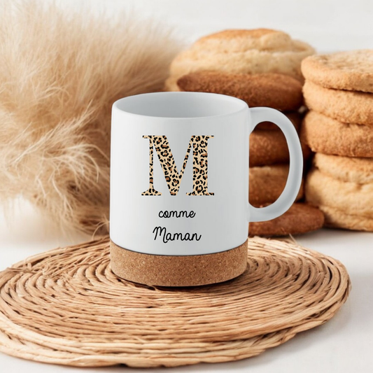 Mug avec dessous liège - Lettre léopard