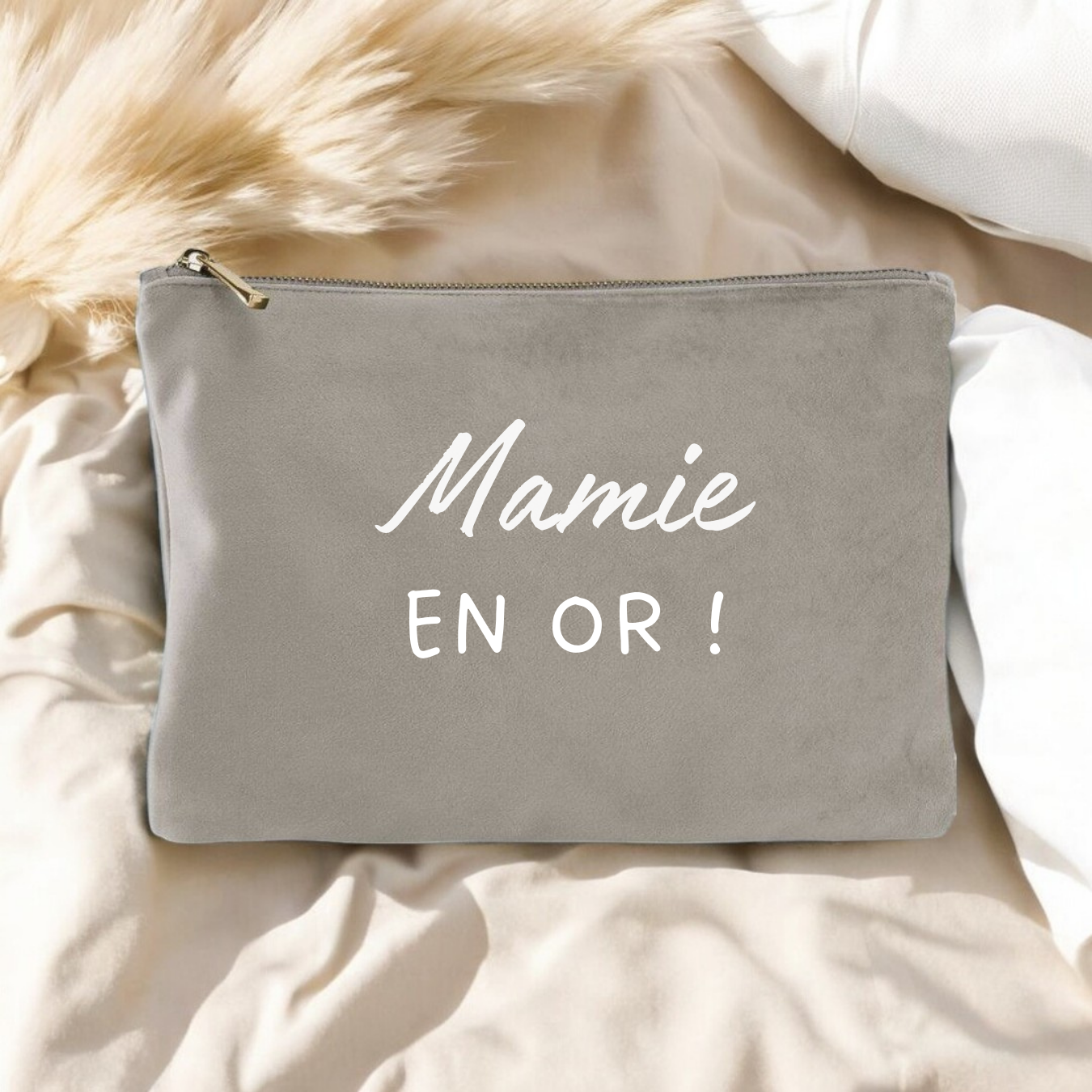 Pochette zipée en velours - beige