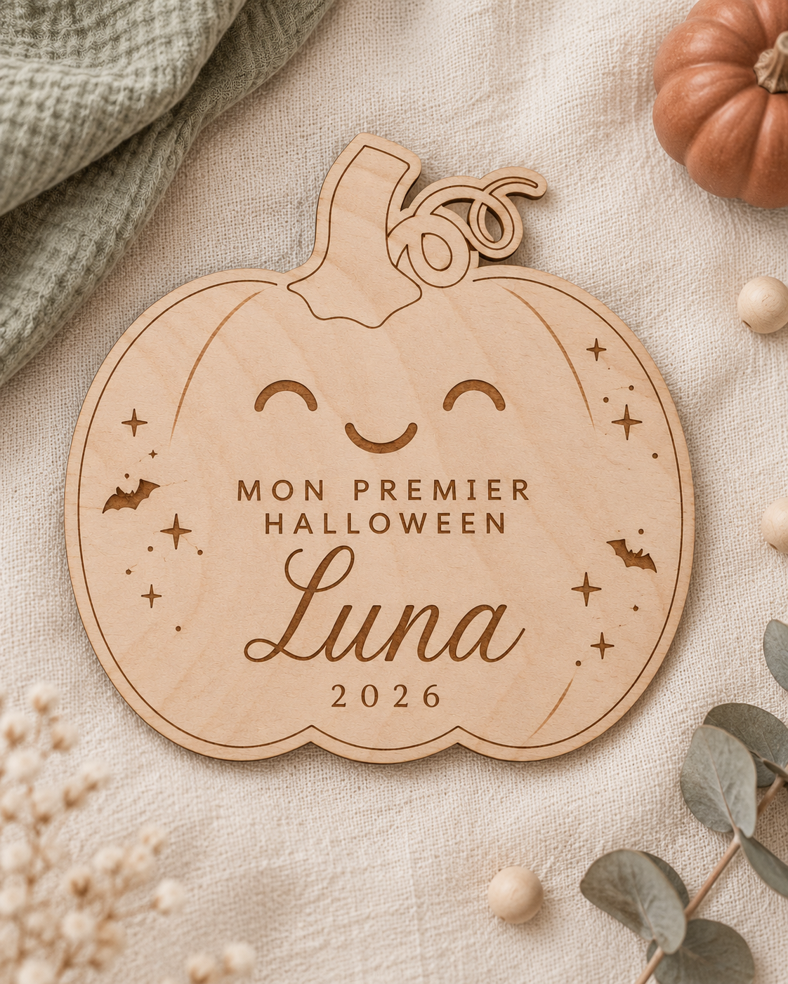 Décoration en bois - Mon premier Halloween - Citrouille