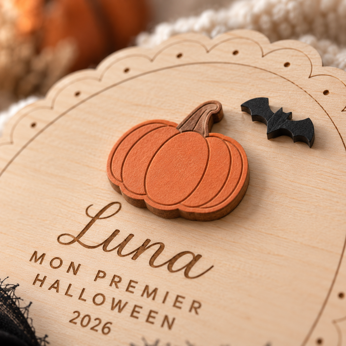 Décoration en bois - Halloween avec noeud