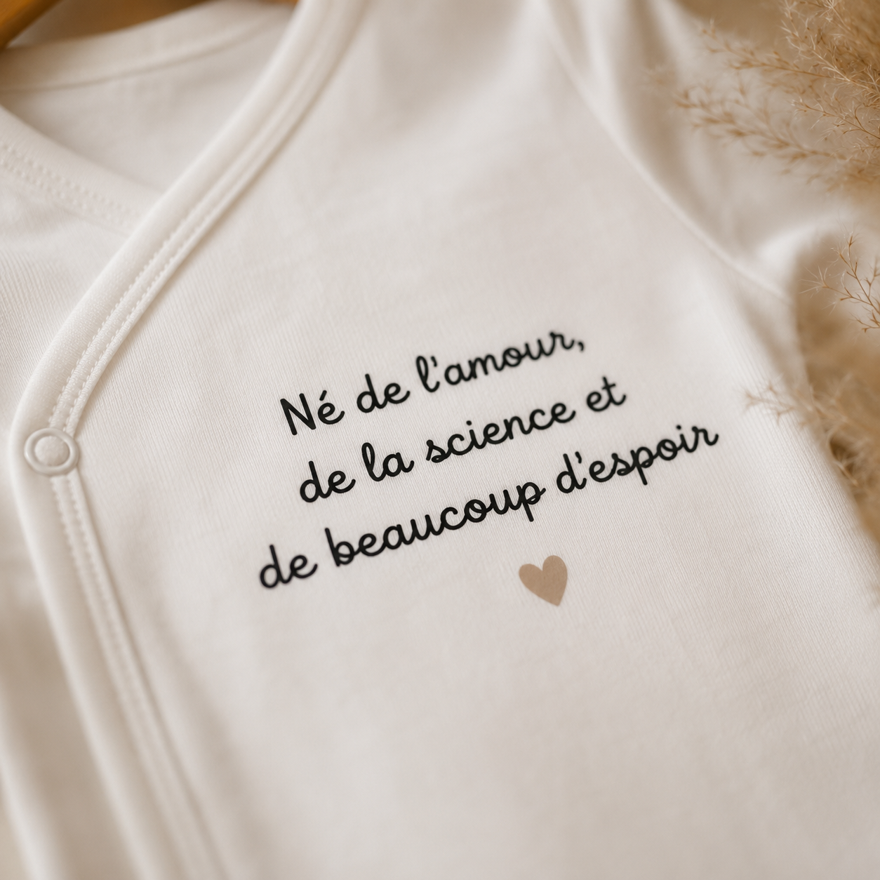 Body bébé "Né de l'amour, de la science et de beaucoup d'espoir"