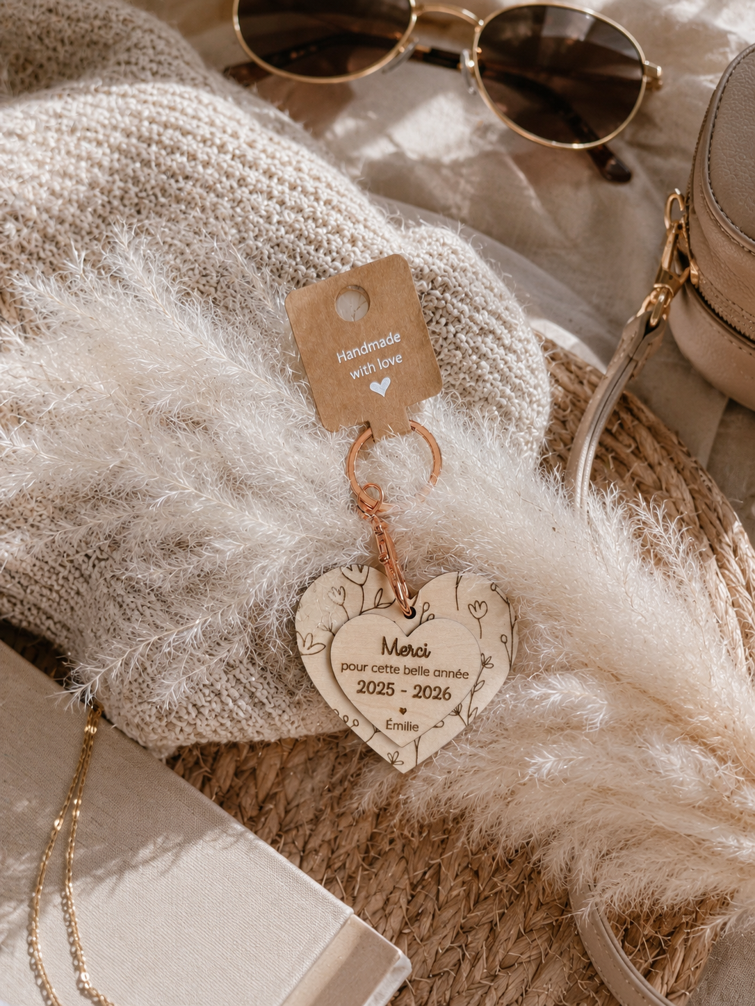 Porte-clé en bois coeur maîtresse