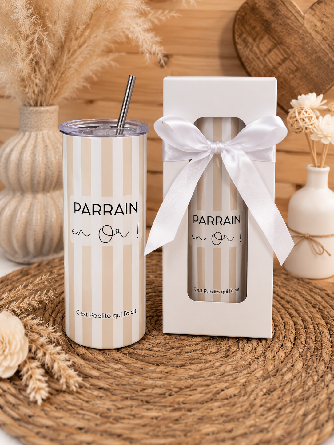 Tumbler - Gobelet thermo avec paille ligné