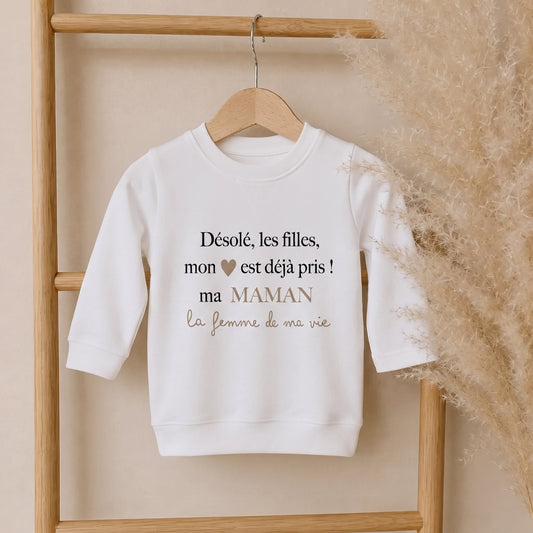 Pull garçon "Mon coeur pris"