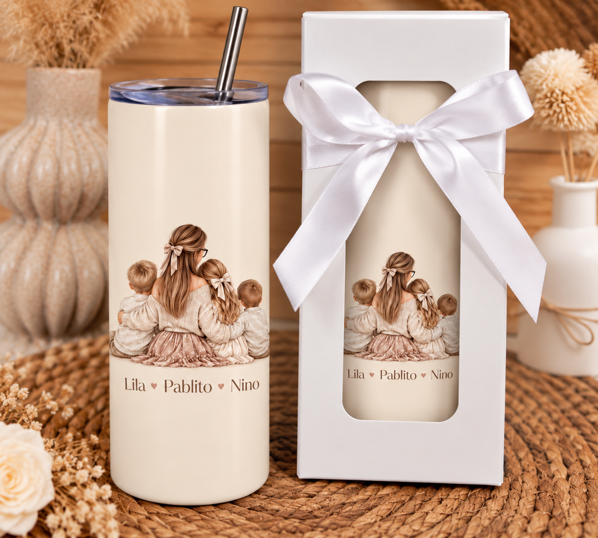 Tumbler famille  - Gobelet thermo avec paille