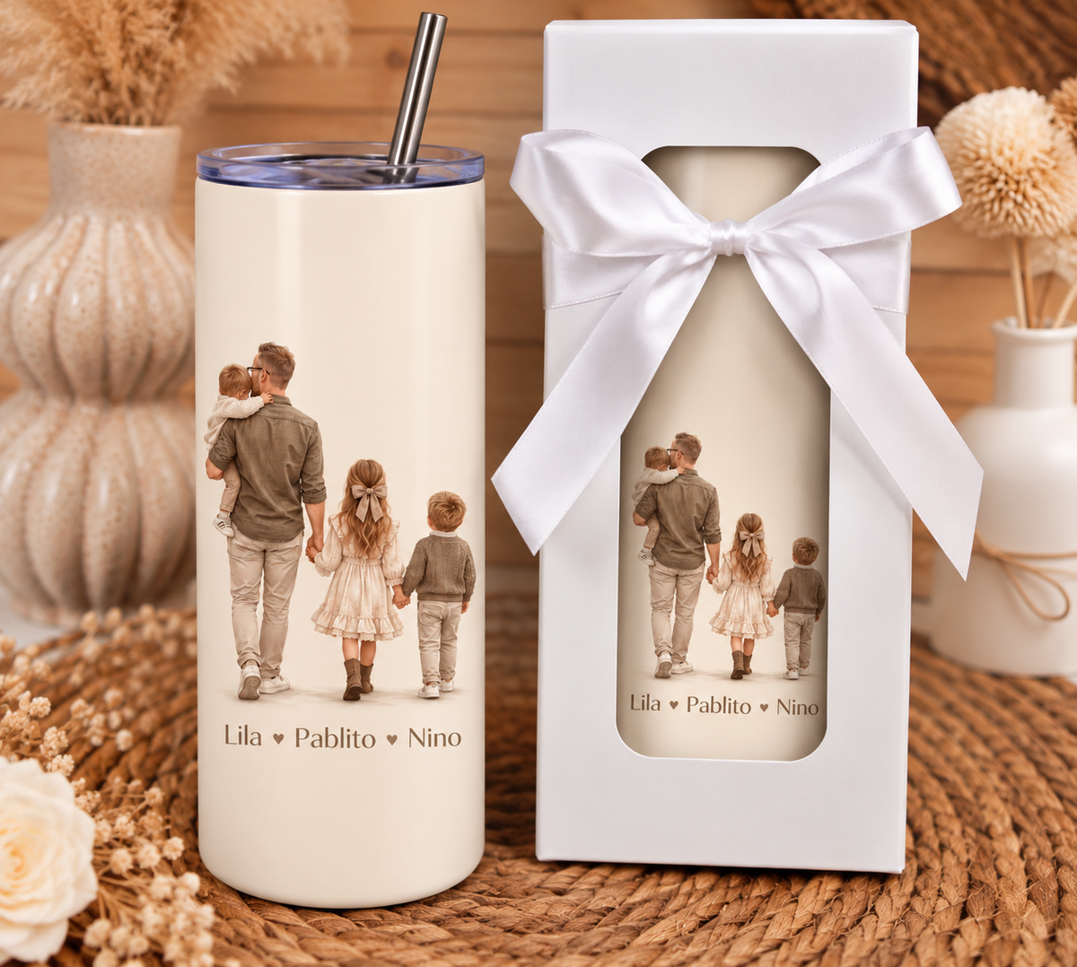 Tumbler famille  - Gobelet thermo avec paille