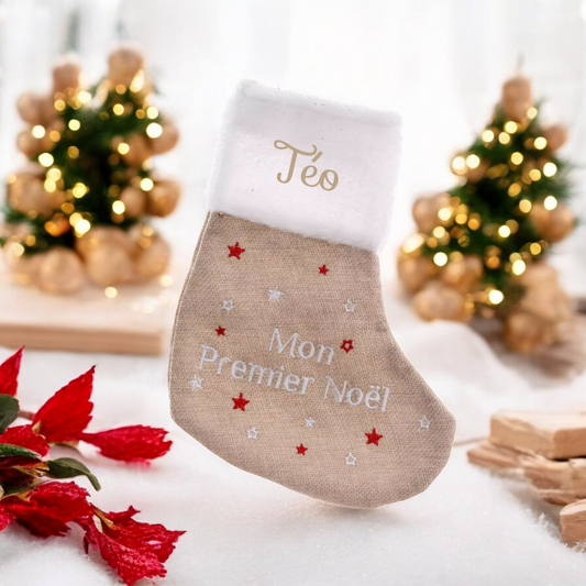 Chaussette en jute "Mon premier Noël"